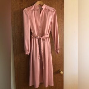 Vintage 50s/60s, The Clothes Horse | Pink, Long-Sleeved Midi Dress w/Buttons